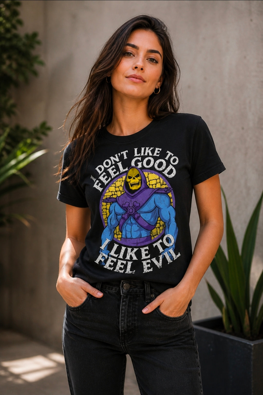 Skeletor “I Like to Feel Evil” Graphic T-Shirt | Masters of the Universe Retro Villain Tee | Unisex Collector Shirt