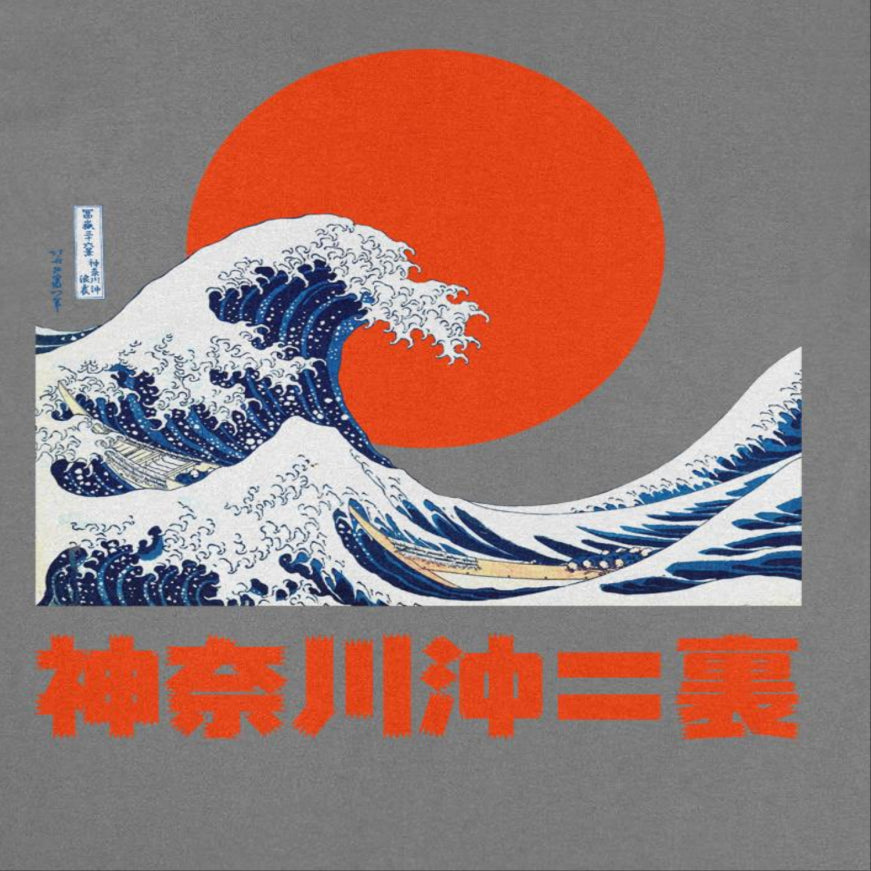 Hokusai Great Wave Graphic T-Shirt – Japanese Art Streetwear Tee (Charcoal)