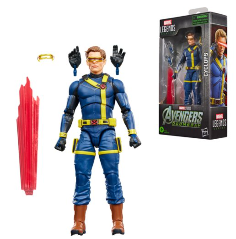 Avengers Doomsday Marvel Legends Cyclops figure with retail box, alternate hands, visor and optic blast effect
