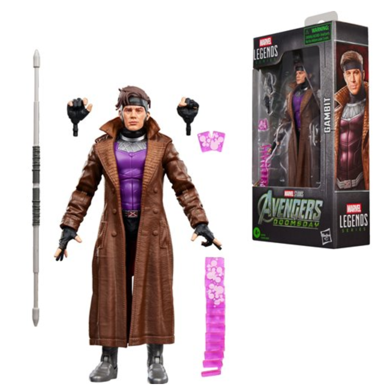 Avengers Doomsday Marvel Legends Gambit figure with retail box, bo staff, alternate hands and kinetic card effects