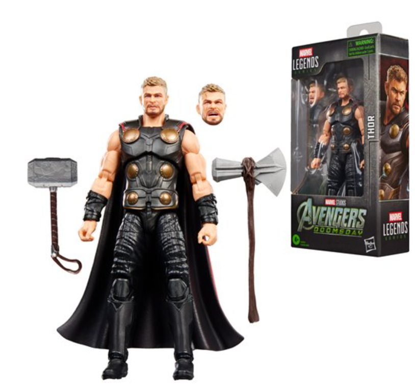 Avengers Doomsday Marvel Legends Thor figure with retail box, alternate head, Mjolnir and Stormbreaker