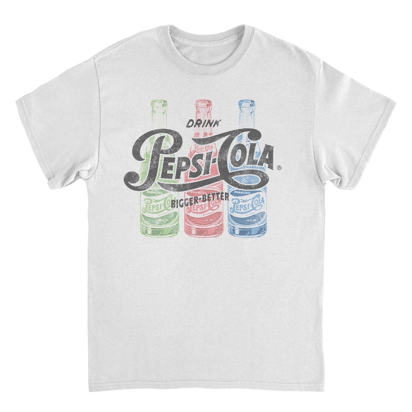 Pepsi-Cola Drink Bigger Better Retro Bottle White T-Shirt - Unisex Fit