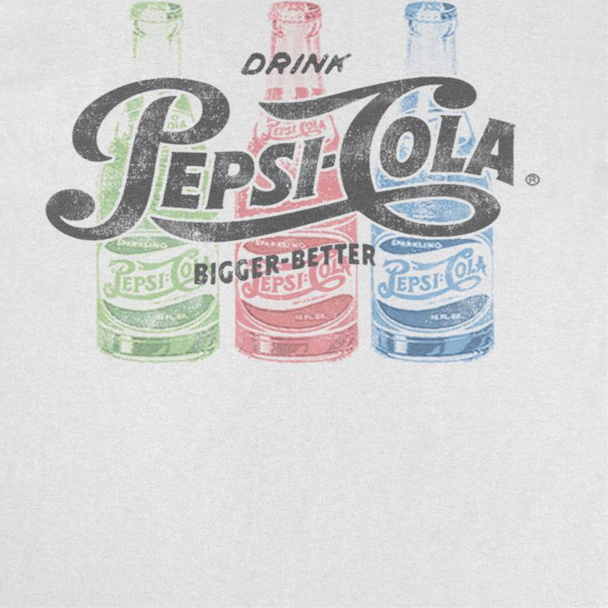 Pepsi-Cola Drink Bigger Better Retro Bottle White T-Shirt - Unisex Fit